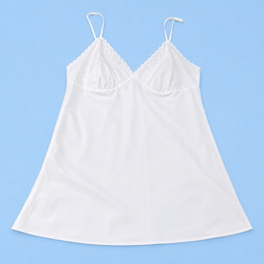 Victoria's Secret White Cotton Eyelet Trim Y2K Sleep Chemise Nightgown XL Woven